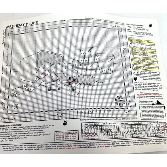 Calico Crossroads Washday Blues Cross Stitch Pattern Cats - Picture 3 of 3